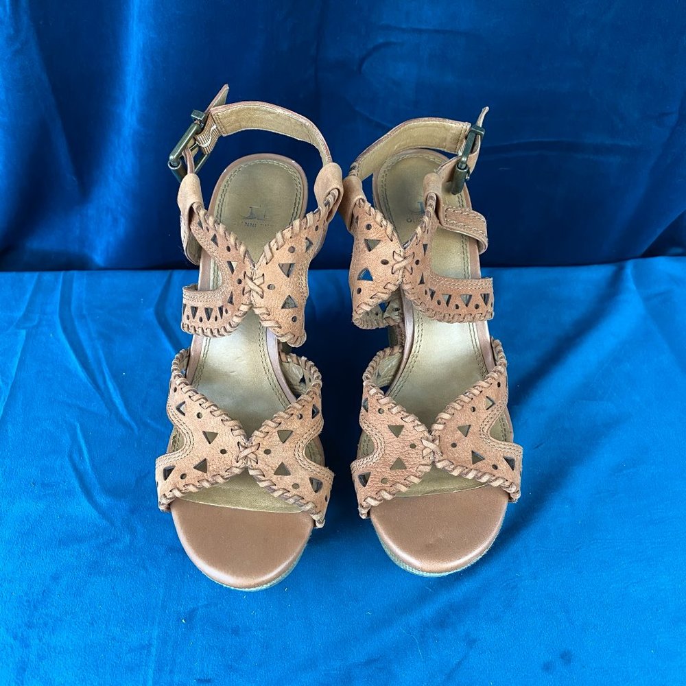 Gianni Bini Leather Cutout Wedge Sandal Brown - Picture 2 of 9